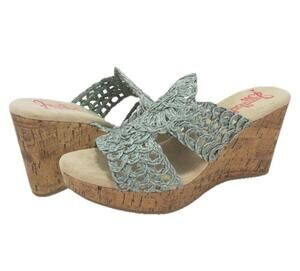 Jellypop Womens Wedge Sandals Slip On Sage Green Crochet Cork Comfort Pastel 9 M